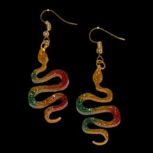 Load image into Gallery viewer, Hanging Snake Earrings-GrnGoldRed
