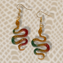 Load image into Gallery viewer, Hanging Snake Earrings-GrnGoldRed
