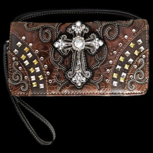 Western Studded Rhinestone Cross Wallet-BRO