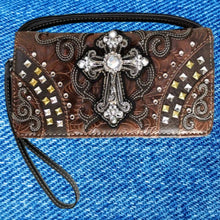 Load image into Gallery viewer, Western Studded Rhinestone Cross Wallet-BRO
