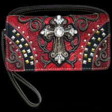 Load image into Gallery viewer, Western Studded Rhinestone Cross Wallet-RED
