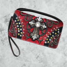 Load image into Gallery viewer, Western Studded Rhinestone Cross Wallet-RED
