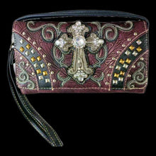 Load image into Gallery viewer, Western Studded Rhinestone Cross Wallet-PRPL
