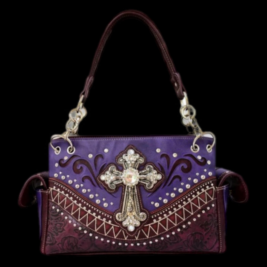 Western Rhinestone Cross Embellished Shoulder Bag-PRPL