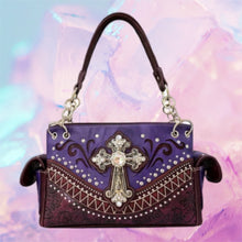 Load image into Gallery viewer, Western Rhinestone Cross Embellished Shoulder Bag-PRPL
