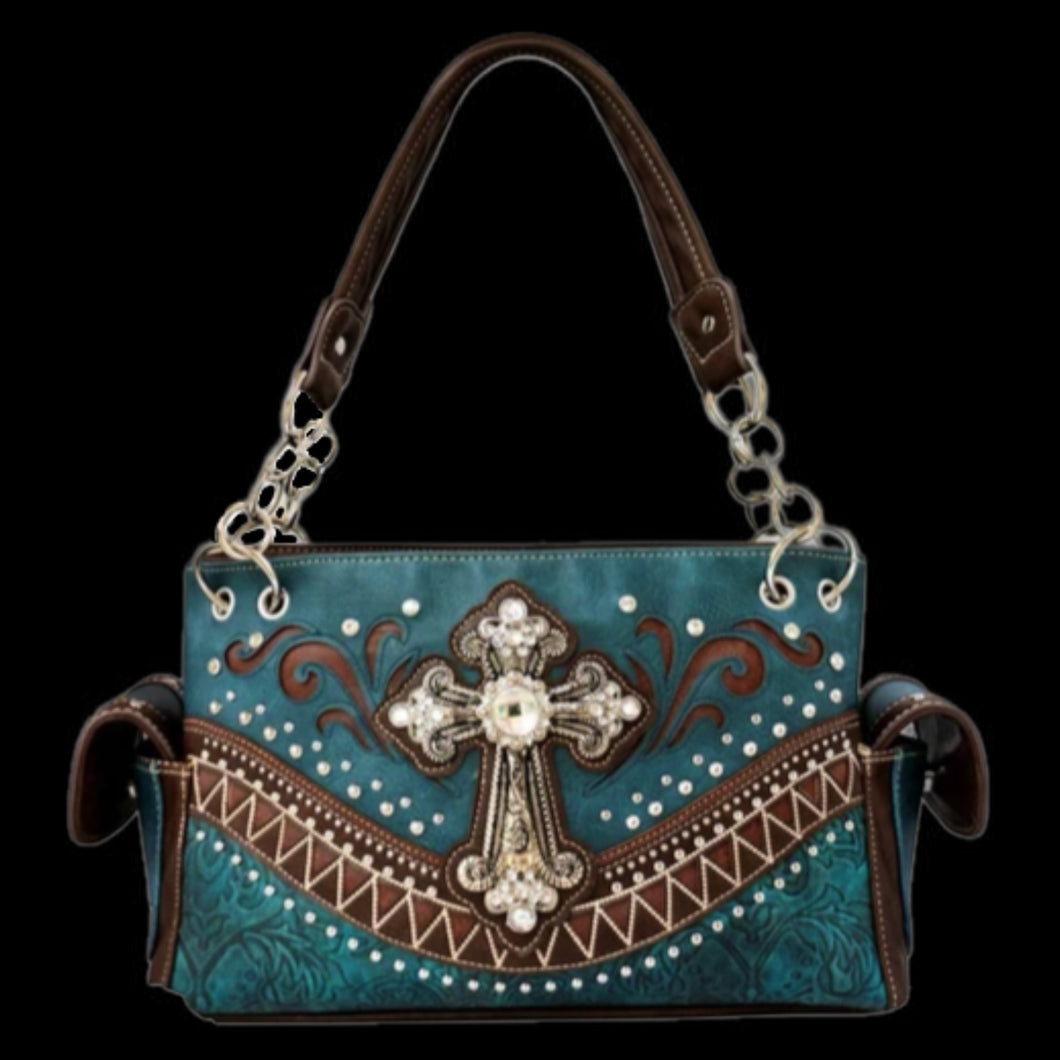 Western Rhinestone Cross Embellished Shoulder Bag-TL