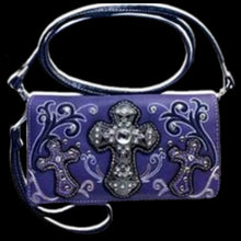 Load image into Gallery viewer, Leather and Rhinestone Cross Wallet-PRPL
