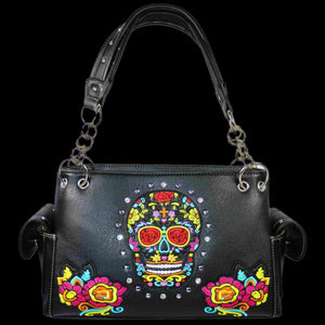 Sugarskull Embroidered Shoulder Bag-BLK