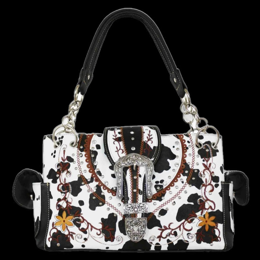 Western Cowprint Shoulder Bag-BLK