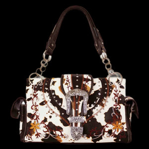 Western Cowprint Shoulder Bag-BRN