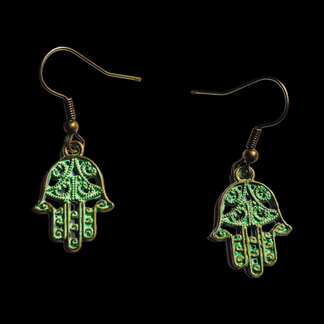 Patina Hamsa Hand Earrings