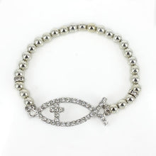 Load image into Gallery viewer, Rhinestone Icthys Fish Cross Jesus Stretch Bracelet
