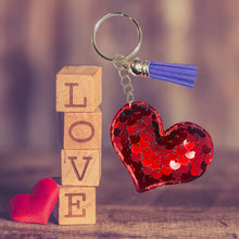 Load image into Gallery viewer, Heart Keychain-Red w/Purple Tassel
