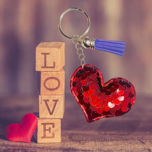 Heart Keychain-Red w/Purple Tassel