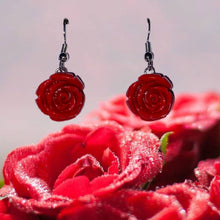 Load image into Gallery viewer, Red Rose Dangle Earrings
