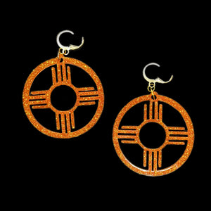 New Mexico Zia Circle Earrings-GltrOrgGd