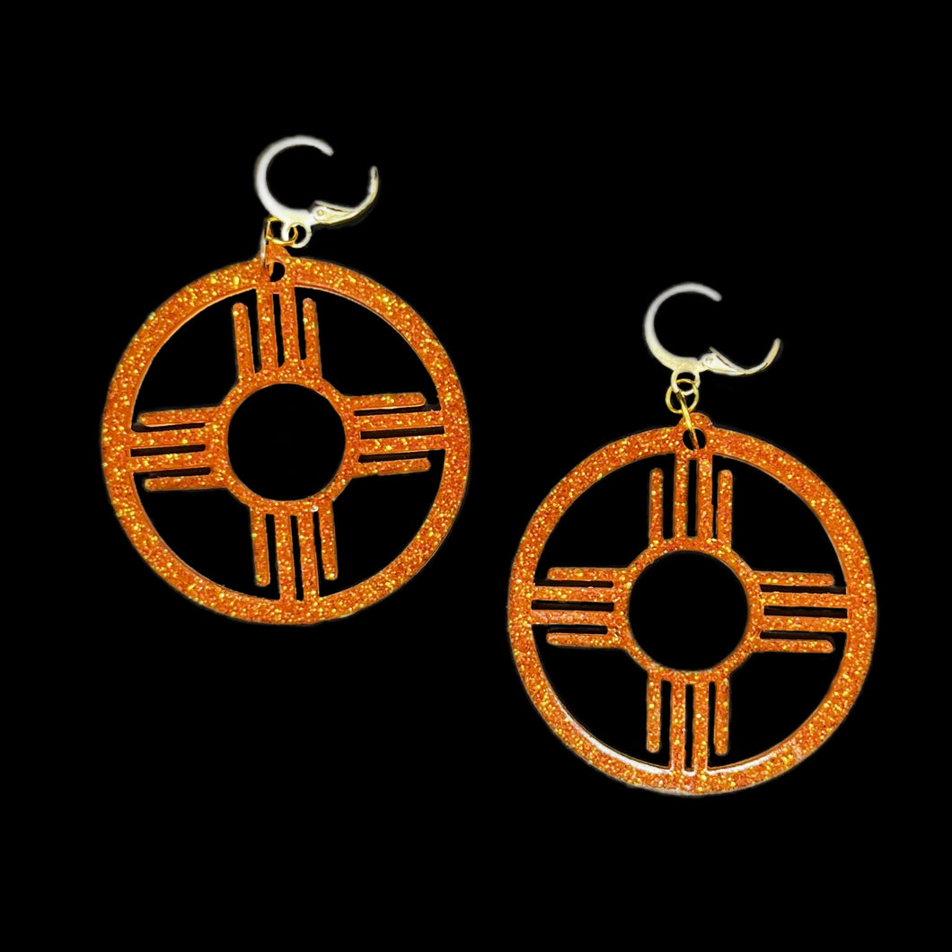 New Mexico Zia Circle Earrings-GltrOrgGd