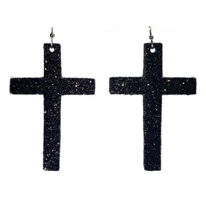 FL Cross Earrings-Black Glitter