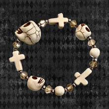 Load image into Gallery viewer, Howlite Skull and Crosses Bracelet
