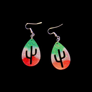 Cactus Cutout Earrings-VivaGrnWhtRd