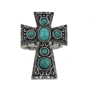 Turquoise and Filigree Cross Ring (Blk, Red or Tq)