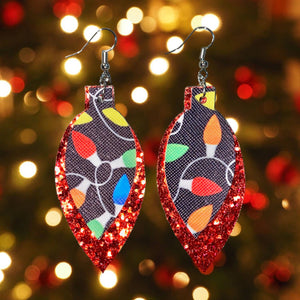 FL Christmas Lights Earrings-RedBlk