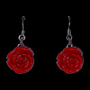 Red Rose Dangle Earrings