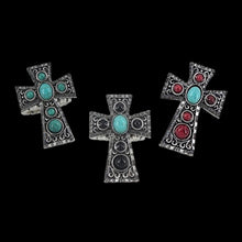 Load image into Gallery viewer, Turquoise and Filigree Cross Ring (Blk, Red or Tq)
