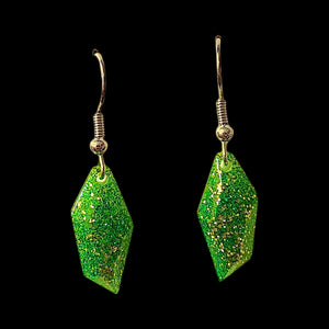 Geo Earrings-Gold Glitter Green