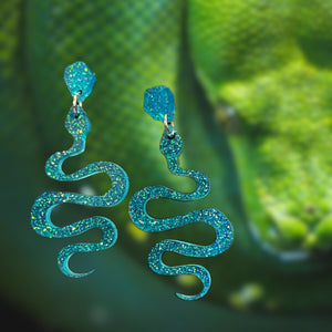 Hanging Snake Earrings-Turq