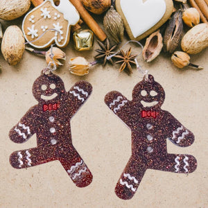 Gingerbread Man Earrings-BrnRdWht