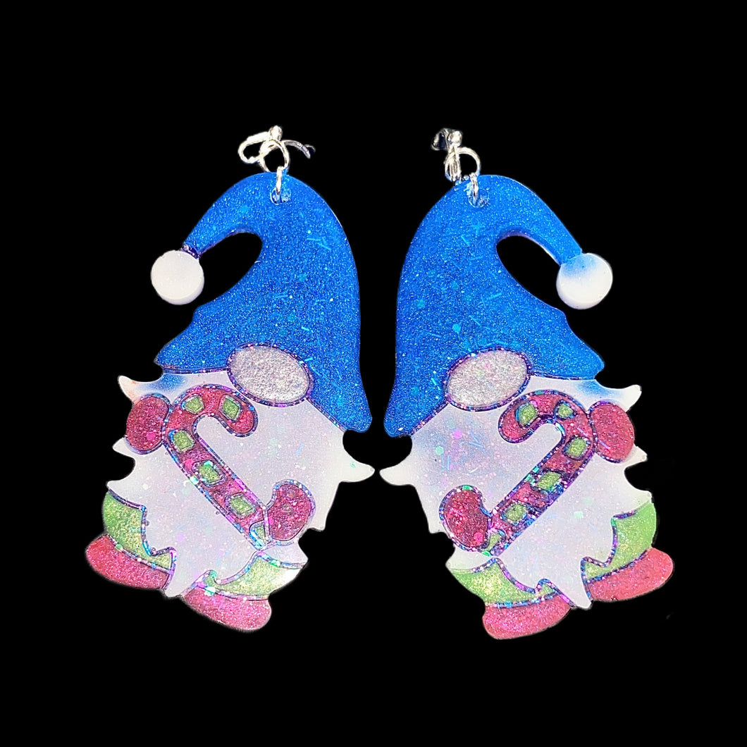 Gnome w/Candy Cane Earrings-BlueHat