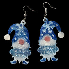 Load image into Gallery viewer, Gnome “Merry Christmas” Earrings-DkBluWht
