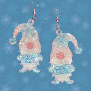 Gnome “Merry Christmas” Earrings-BluWht