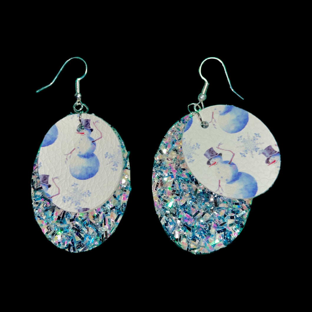 FL Circle Snowman Earrings-WhtIrridBlu