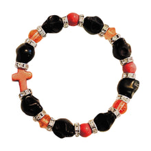 Load image into Gallery viewer, Orange and Black Skulls with Cross Bracelet
