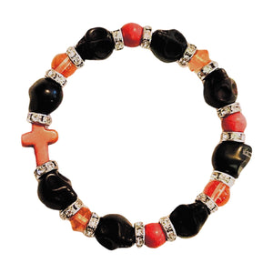 Orange and Black Skulls with Cross Bracelet