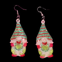 Load image into Gallery viewer, Gnome w/Wreath Earrings-LmGrn
