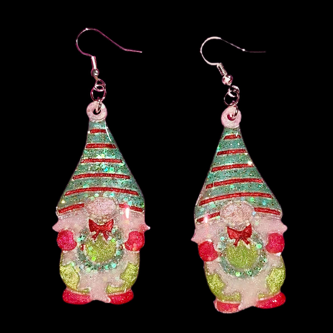 Gnome w/Wreath Earrings-LmGrn