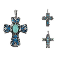 Load image into Gallery viewer, Filigree Turquoise Cross Magnetic Pendant 
