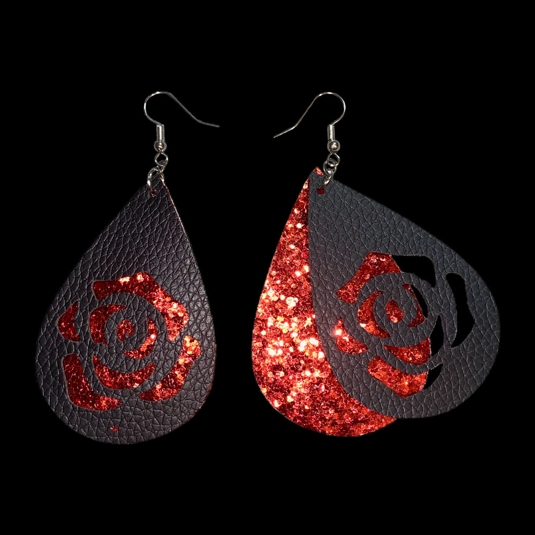 FL Rose Earrings-BlkRd