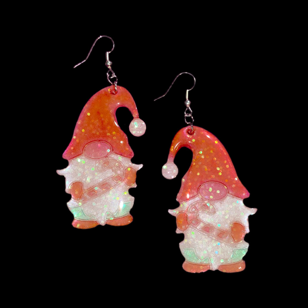 Gnome w/Candy Cane Earrings-RedHat