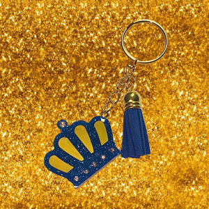 Blue and Gold Crown with Tassel Keychain