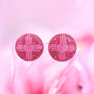 ZiaHeart Round Earrings-HPPink