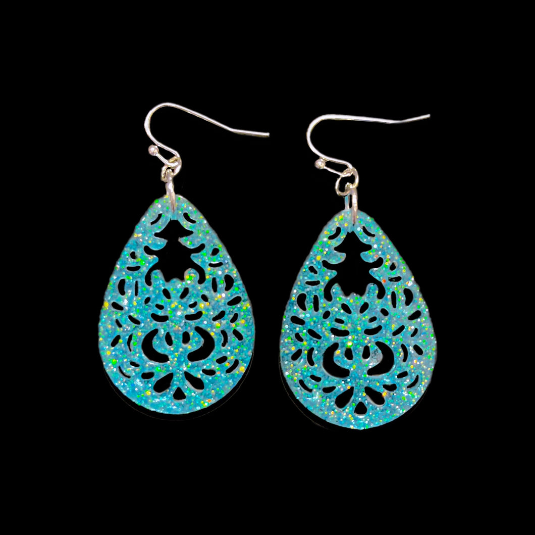 Stamp Teardrop Earrings-TurqGltr