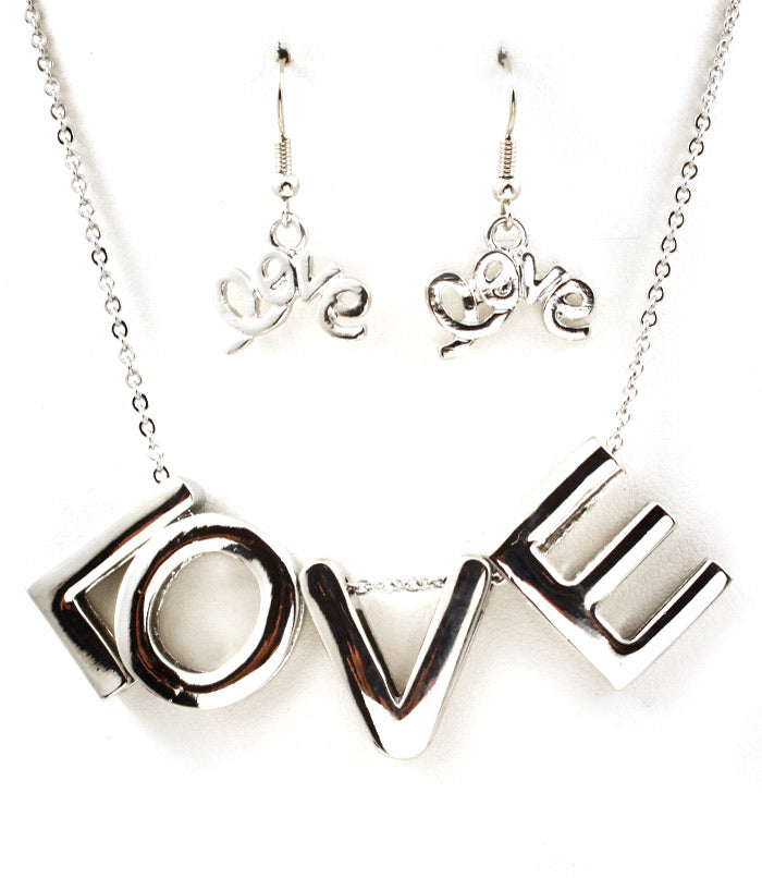 Silver “Love” Necklace and Earrings Set