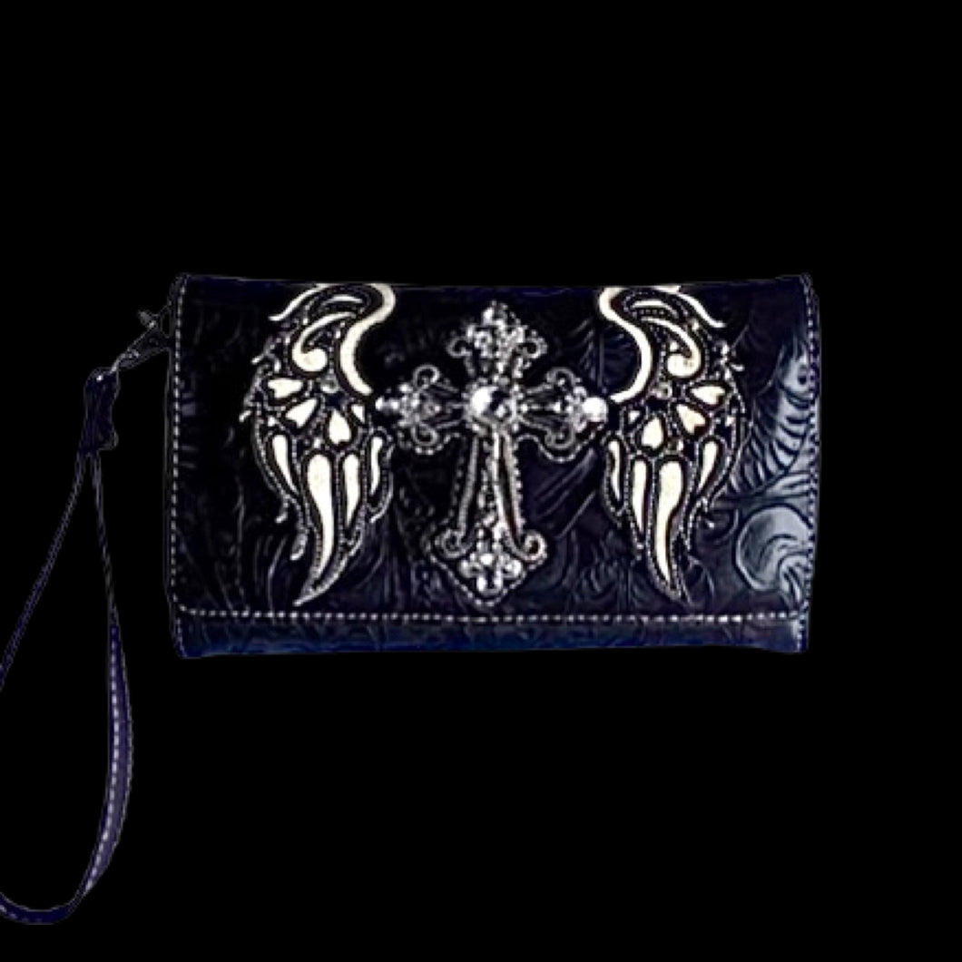 Cross and Wings Wallet-Blk