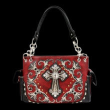 Load image into Gallery viewer, Fancy Rhinestone Cross Embellished Handbag-Red
