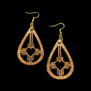 New Mexico Heart-Zia Hollow Teardrop Earrings-GldGltr