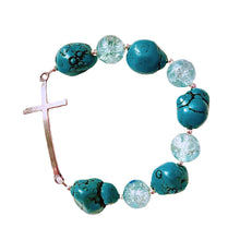 Load image into Gallery viewer, Silver Cross Bracelet with Pebble Beads
